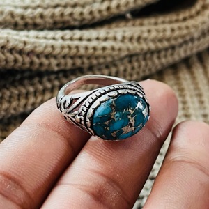 Turquoise <b>Rings</b> Boho <b>Brass</b> <b>Rings</b> Women Oxidized Silver Finish Tribal Floral Jewelry Boho Design - Product Image 2
