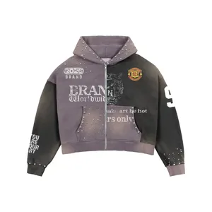 2026 BRAND Unisex Hooded <b>Zip</b>-<b>Up</b> Sweatshirt Set Color Blocking Streetwear Oversized Fit French Terry Material Autumn Wear - Product Image 3