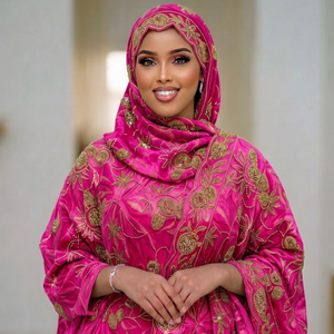 Ensemble complet de Dirac Fransawi perlé marron et violet riche - Tenue traditionnelle somalienne haut de gamme pour occasions spéciales - Product Image 2
