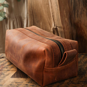 Custom Logo Genuine Leather Toiletry Bag Mens Dopp <b>Kit</b> Travel Wash Bag <b>Shaving</b> <b>Kit</b> Pouch Bulk Wholesale Order TYG-0253 - Product Image 1