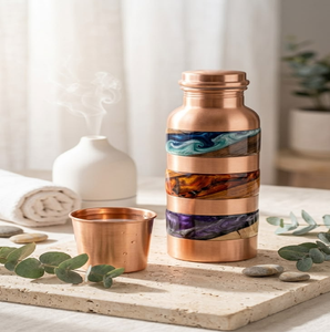 Gorgeous, floral-printed copper <b>bottle</b> featuring beautiful <b>pink</b> and gold leaf designs, available at wholesale prices. - Product Image 3
