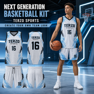 Kit de basketball bleu glace nouvelle génération avec short en maille respirante pour équipes de club, d'école et d'académie - Product Image 3
