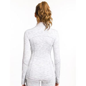 Chaqueta de yoga de nailon transpirable para mujer, ajustada, de cuello alto, con cremallera completa, manga larga, de secado rápido, para fitness, gimnasio, correr, entrenamiento, con logo frontal - Product Image 4