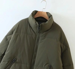 Winter Women's Quilted Puffer <b>Jacket</b> Stand Collar Full <b>Sleeve</b> Thick Padding <b>Short</b> Length Solid Color Zipper Closure Outerwear - Product Image 3