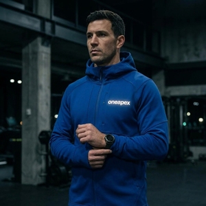 Mens Blue Full Zip <b>Fleece</b> Hoodie Custom Logo <b>Hooded</b> Sweatshirt Casual Sportswear Cotton Blend <b>Jacket</b> - Product Image 3