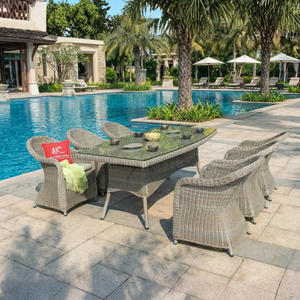 HARA Outdoor <b>Table</b> and Chair Set Wicker Dining Furniture with Glass Top - Product Image 1