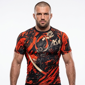 Men's Short Sleeve Rash Guard Samurai <b>Flame</b> Print Quick Dry Polyester Compression <b>Shirt</b> - Product Image 1