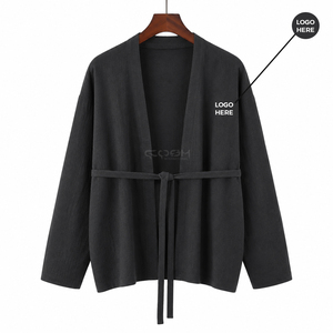 Cardigan en acrylique tricoté avec ceinture, col en V, manches kimono, haut décontracté à manches longues, couleur unie, de la sororité Cosh International - Product Image 2