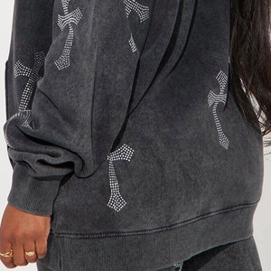 Survêtements d'hiver en polaire à strass unisexe, coupe ample, sweat à capuche et pantalon évasé, toutes pierres précieuses, 100% coton, ensembles de survêtements épais - Product Image 6