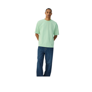 T-shirt en coton à manches courtes et col rond vert clair pour homme, coupe classique, couleur unie, style décontracté, tissu jersey tricoté - Product Image 1