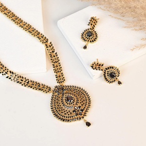 Wholesale Price Traditional Black Onyx <b>Necklace</b> Set Gold Plated Wedding Jewelry Gift for Her Long <b>Necklace</b> - Product Image 1