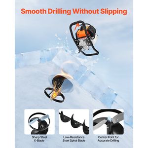 Trivella Portatile a Benzina 52CC a 2 Tempi per Pesca sul Ghiaccio, Punta in Acciaio da 8 Pollici, Resistente al Freddo, per Trivellazione del Terreno - Product Image 3