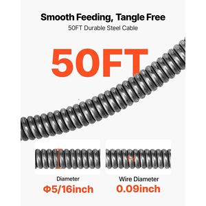 Macchina per la pulizia di scarichi con alimentazione manuale da 50 FT x 5/16 pollici, 228 RPM, per trapano elettrico, spirale per fognature, efficace pulitore di scarichi - Product Image 4