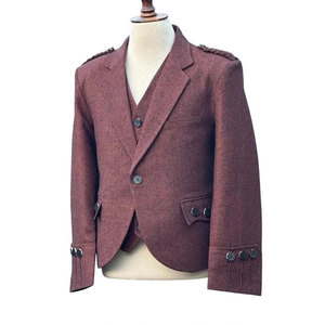 Ventoria Enterprises Men's Black <b>Tweed</b> Woolen Coated Argyle Kilt Jacket 5 Buttons Vest Wedding Traditional <b>Tartan</b> Customized - Product Image 3