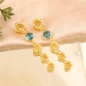 18k Gold Plated Round Cut Hydro Quartz Chalcedony Gemstone Earring Flower <b>Drop</b> Elegant Statement Fashion Earrings For Women - Product Image 4