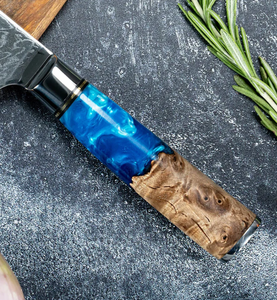 Impresionante Juego de Cuchillos de Chef de 7 Piezas Hechos a Mano en Acero al Carbono con Mangos de Madera de Resina Azul, Ecológico - Product Image 6