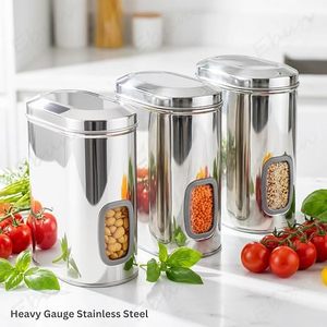 Stainless Steel Food Storage <b>Containers</b> Rectangular Airtight Minimalist Design Heavy Gauge Metal Kitchen Bin - Product Image 1