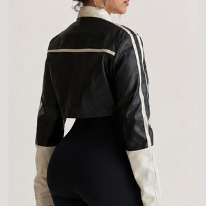 Women's PU <b>Leather</b> Cropped Moto <b>Jacket</b> | Racing Style Faux <b>Leather</b> <b>Jacket</b> | Wholesale Manufacturer - Product Image 3