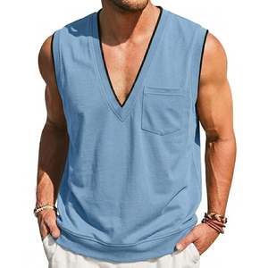 Wholesale Price Men's V Neck Sleeveless Shirt with Pocket Custom <b>Logo</b> High Quality Summer Casual Streetwear Fashion Tank Tops - Product Image 4