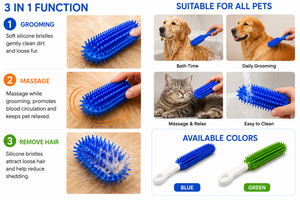 Brosse de toilettage pour animaux de compagnie 3-en-1 en silicone, brosse de bain, de massage et d'épilation pour chiens et chats, fournisseur en gros - Product Image 4