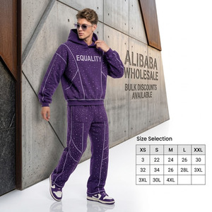 Survêtement unisexe de qualité supérieure en tissu 100 % coton, personnalisé, avec strass, style streetwear, vente en gros - Product Image 3