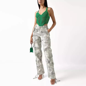 Pantalones Cargo de Camuflaje de Cintura Alta para Mujer, Corte Holgado, Estilo Utilitario con Bolsillos, para Usar en Verano - Product Image 1