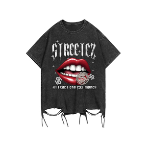 Men's Graphic Tees Y2k <b>Tops</b> Hip Hop Lip Goth Ripped Short Sleeve T-Shirts <b>Grunge</b> <b>Top</b> - Product Image 1