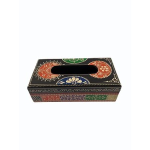 ที่ใส่กระดาษทิชชูไม้กระถินณรงค์ลายดอกไม้หลากสี วาดด้วยมือ - ขายส่ง - Product Image 1
