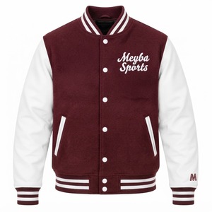 Meyba Sports Varsity Jacket Men's Maroon White Sleeve Embroidered Letterman Bomber College Style Preppy Stand Windproof Winter - Product Image 1