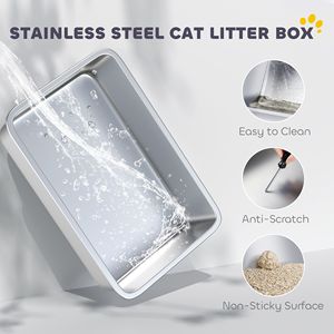 Extra Large Smart <b>Cat</b> Litter <b>Box</b> Stainless Steel High Sided Enclosure with Flip Cover and PP Scoop for Big <b>Cats</b> - Product Image 4