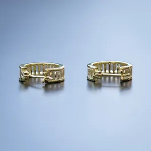 Pendientes de Aro Tishya con Moissanita, Plata de Ley 925, Chapados en Oro, Corte Baguette, Joyería de Lujo para Mujer, 7 g, para Boda - Product Image 5