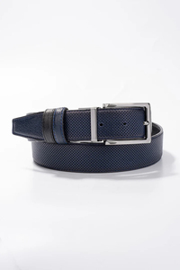 Ceinture en cuir réversible pour homme, texture micro-perforée, luxe, double boucle, formelle, pour cadre, ajustable, tendance - Product Image 5