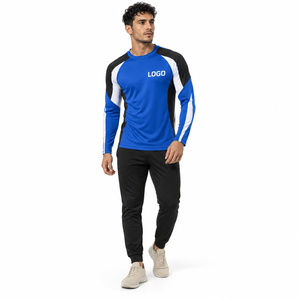 <b>Men's</b> Long Sleeve Sporty T-<b>Shirt</b> Blue <b>Black</b> White Printed Quick Dry Polyester O-Neck <b>Slim</b> <b>Fit</b> - Product Image 4