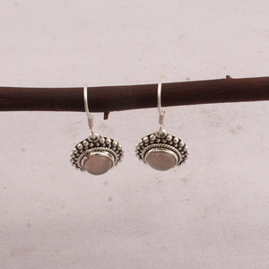 Wholesale 925 Sterling <b>Silver</b> Natural Rose Quartz <b>Dangle</b> Vintage Handcrafted Boho Beaded Frame Drop <b>Earrings</b> Engagement Unisex - Product Image 2