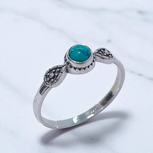 Bague en argent sterling 925 avec pierres précieuses turquoise et améthyste, bijoux fins faits à la main, accessoires minimalistes, bagues de mariage - Product Image 3