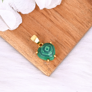 Synthetic Green Malachite Look <b>Heart</b> Pendant Gold Plated Brass Jewelry - Product Image 4