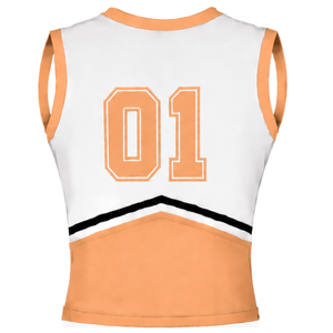 Ensemble uniforme de cheerleading orange, haut sans manches à col en V, jupe plissée, tenue de danse pour équipe sportive, compétition, vêtements de sport - Product Image 4