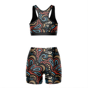 Conjunto de 2 piezas de sujetador deportivo de espalda cruzada y shorts de ciclista para mujer, de alta calidad, transpirable, con cintura elástica frontal, venta al por mayor personalizada - Product Image 2