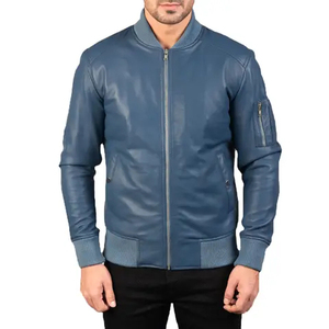 Veste ajustée en cuir véritable pour homme, noir et bleu, haute qualité, mode britannique, respirante, coupe-vent, hiver - Product Image 1