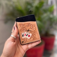 Penjualan terlaris Tooled tangan ukiran kulit ATM tempat kartu bergaya Western kulit warna coklat tempat kartu kredit untuk uniseks