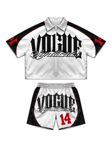 Multi Color Cropped <b>Mesh</b> Jersey Shirt & Shorts <b>Set</b> | Vintage Sporty Streetwear <b>Two</b> <b>Piece</b> <b>Set</b> | OEM Private Label Manufacturer - Product Image 5
