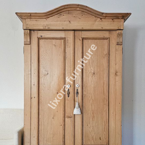 Armoire de rangement de luxe en bois massif artisanal à 2 portes avec tiroir de base, finition naturelle - Product Image 5