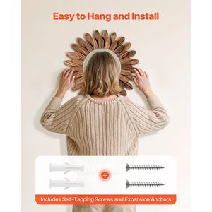 Espejo de Pared Rústico de Madera de 12 Pulgadas, Estilo Boho Sunburst, Espejos Decorativos para Dormitorio, Sala de Estar, Baño - Product Image 4