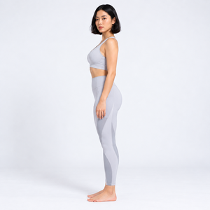 Conjunto de Yoga para Mujer, Top Corto sin Costuras, Leggings Largos de Cintura Alta, Color Gris Sólido, 2 Piezas, Ropa Deportiva para Entrenamiento y Fitness - Product Image 3