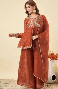 KURTI WITH PLAZZO & DUPATTO Product Details <b>Kurta</b> Fabric Crunchy <b>Silk</b> TOP LEBGTH 32 Plazzo Fabric - Product Image 5