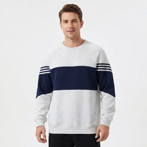 Sweat-shirt à col rond pour homme, manches raglan, color block, coupe classique, bleu marine et blanc, en coton French Terry 370g, décontracté, pour l'automne - Product Image 1