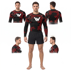 Chemise de compression pour homme à col montant, séchage rapide, en Spandex/Polyester, anti-bactérienne, manches longues, Rashguard 220g, impression numérique – Approvisionnement direct usine - Product Image 1
