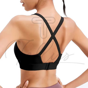 Women Sports Bra Racerback Scoop Neck Solid Black Breathable Medium Support Fitness Activewear Seamless Design - Product Image 2