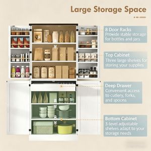 "Modern Oak MDF Rustic Barn-Style <b>Kitchen</b> <b>Storage</b> Cabinet 29.9" X 15.7" X 72" with Adjustable Shelves" - Product Image 6
