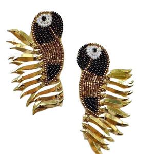 ต่างหูลูกปัดทำด้วยมือสีทองลายดอกไม้เหมาะสำหรับสวมใส่ในงานรื่นเริงการออกแบบของขวัญประจำวันจากอินเดีย - Product Image 1